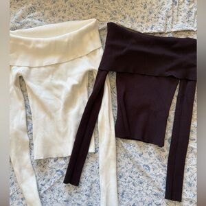 Set of 2 H&M Cropped Off The Shoulder Long Sleeve Tops